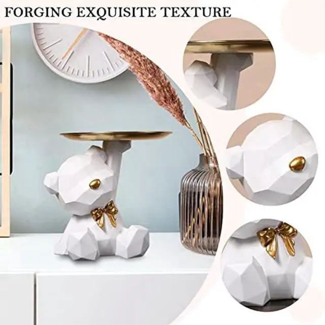 Alt view image 9 of 12 - Storage Tray Statue Key Holder Figurine, Jewelry Earrings Lipsticks Tray, Bear Statues with Dish, Sculptures Key Bowl About 20 X 18cm -D