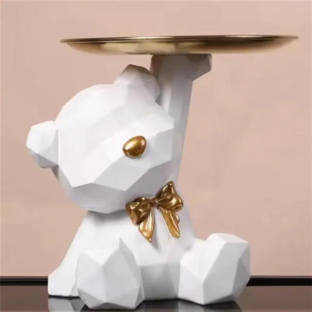 Alt view image 10 of 12 - Storage Tray Statue Key Holder Figurine, Jewelry Earrings Lipsticks Tray, Bear Statues with Dish, Sculptures Key Bowl About 20 X 18cm -D