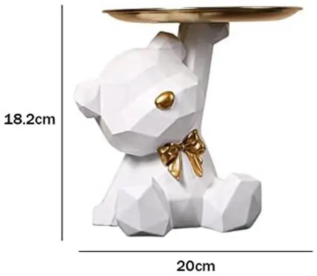 Alt view image 12 of 12 - Storage Tray Statue Key Holder Figurine, Jewelry Earrings Lipsticks Tray, Bear Statues with Dish, Sculptures Key Bowl About 20 X 18cm -D