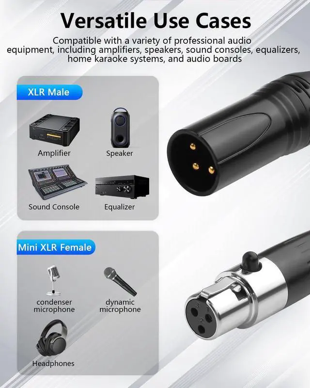 Alt view image 10 of 14 - Mini XLR Female to XLR Male Coiled Cable 3 Pin to 3 Pin Mini Microphone Cable for Microphones & Mixers 1.64FT