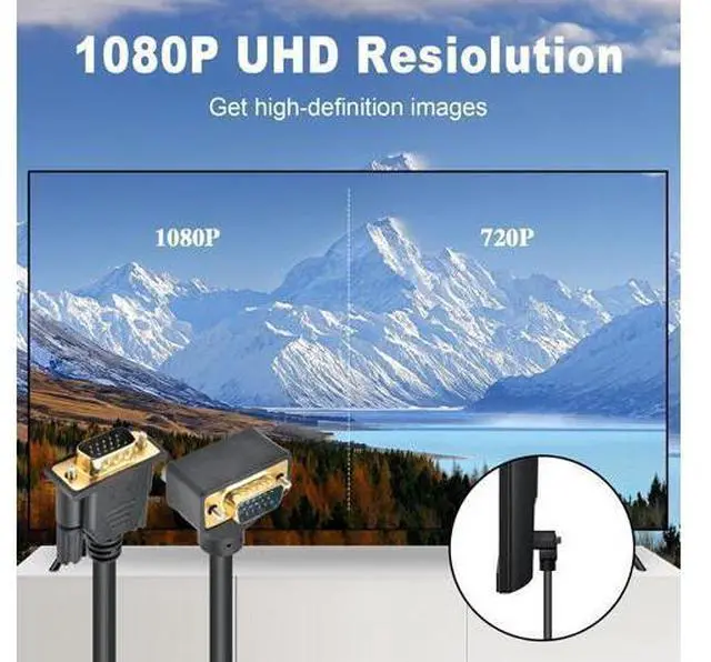 Alt view image 11 of 14 - Vszerda VGA Cable Male to Male 5ft, 90 Degree VGA Cable Up Angle 15 Pin Male to Male Monitor Cable Support 1080P for Computer PC Laptops TV Projectors
