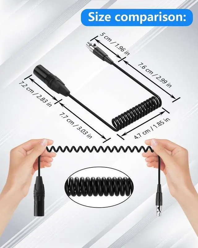Alt view image 14 of 14 - Mini XLR Female to XLR Male Coiled Cable 3 Pin to 3 Pin Mini Microphone Cable for Microphones & Mixers 1.64FT