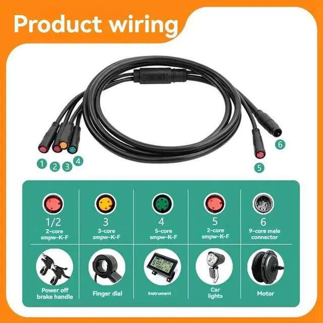 Alt view image 9 of 12 - Electric Bicycle Cable 1TO5 Waterproof Cable Leads Wires for KT Controller Motor Throttle Brake Display