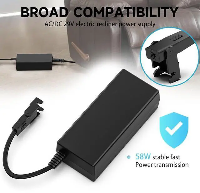 Alt view image 8 of 12 - Power Recliner Power Supply, Chargers for Electric Batteries Recliner Power Cord Replacement AC/DC Switching Power Supply Transformer 2-pin 29V/24V 2A Adapter