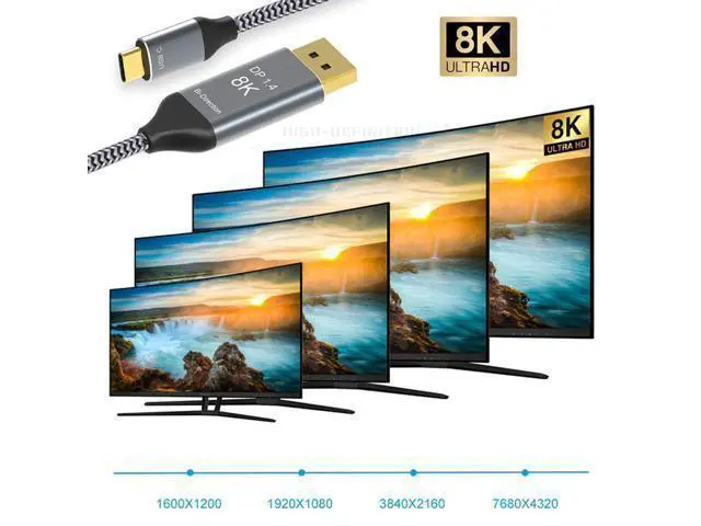 Alt view image 13 of 14 - Vszerda Reversible DisplayPort to USB C Cable 8K, DP Source to USB 3.1 Type C Male Displays HDTV Cord for Laptop Monitor 1.8m