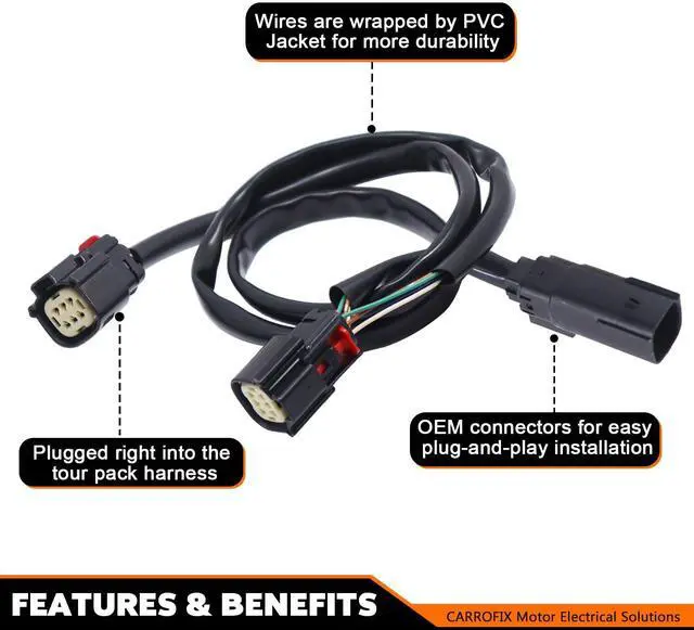 Alt view image 9 of 14 - CARROFIX Replacement CD-TP-QD-14 Dynamics Quick Disconnect Wiring Harness for 2014-2023 Harley Davidson Touring NTP-CB01