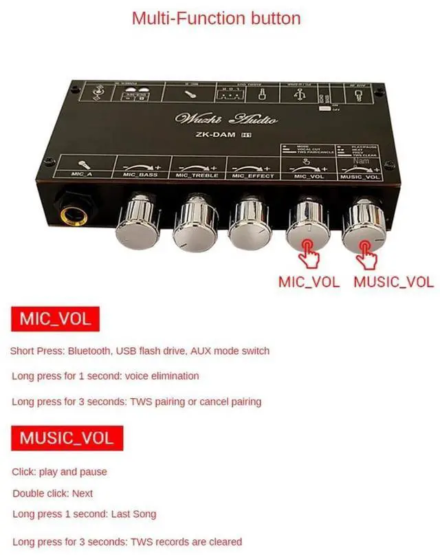 Alt view image 13 of 14 - Dam H1 Microphone Preamplifier Board Digital Karaoke Reverberation Board Accessories Kit with Bluetooth Decoding Amplifier DC 8-36V