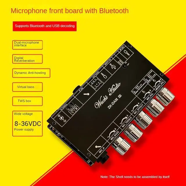 Alt view image 14 of 14 - Dam H1 Microphone Preamplifier Board Digital Karaoke Reverberation Board Accessories Kit with Bluetooth Decoding Amplifier DC 8-36V