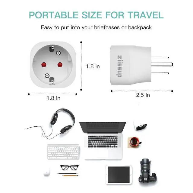 Alt view image 9 of 14 - European to USA Plug Adapter, EU to US Plug Adapter, Europe to USA Travel Converter for Most of Europe EU Spain France Type C/E/F Plugs to US Power Adapter, 3-Packs White