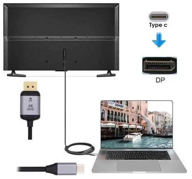 Alt view image 11 of 14 - Vszerda 1.8m USB 3.1 Type C USB-C Source to DisplayPort DP Displays Male 4K Monitor Cable for Laptop (USB-C to DP)