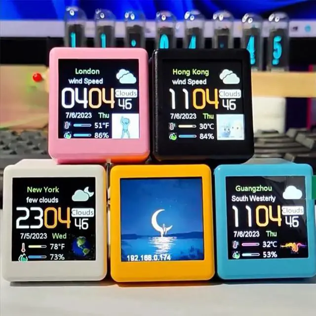 Alt view image 14 of 14 - Smart WiFi Weather Station Clock DIY Cute GIF Animations Desktop Decoration Electronic Album Function MINI Clock B Easy Install
