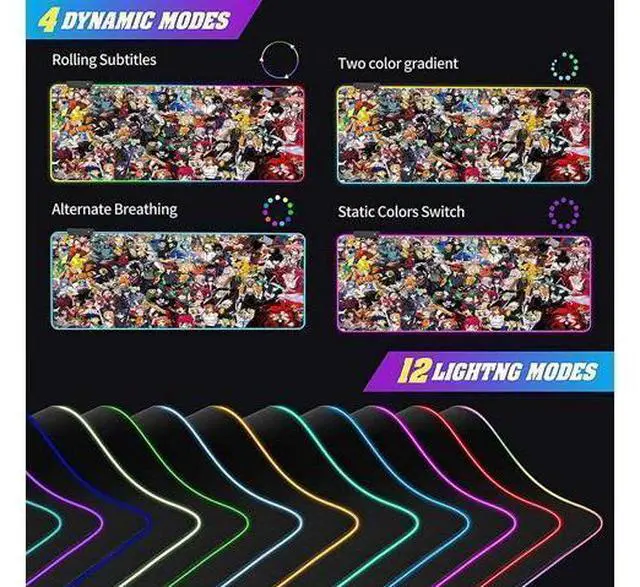 Alt view image 9 of 14 - RGB Mouse Pad Japanese Anime Characters Crossover Custom Mousepad with Non-Slip Rubber Base,Large Gaming Desk Pad,LED Light Edges Mouse Mat,Computer Keyboard and Mice Pads for Office Game,35.4x15.7