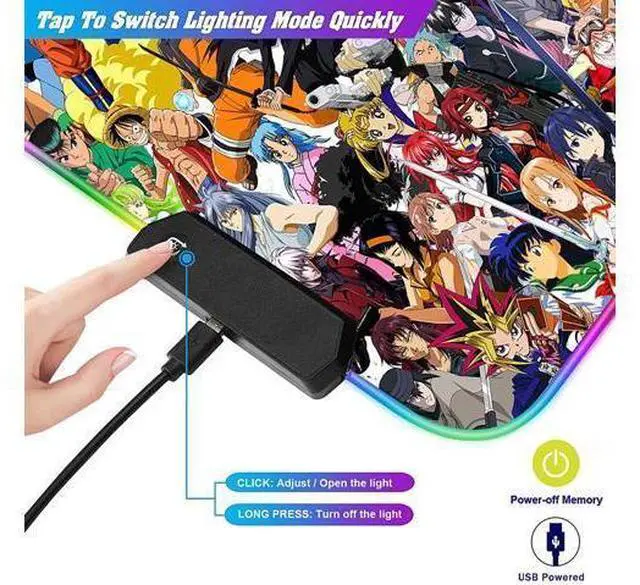 Alt view image 12 of 14 - RGB Mouse Pad Japanese Anime Characters Crossover Custom Mousepad with Non-Slip Rubber Base,Large Gaming Desk Pad,LED Light Edges Mouse Mat,Computer Keyboard and Mice Pads for Office Game,35.4x15.7