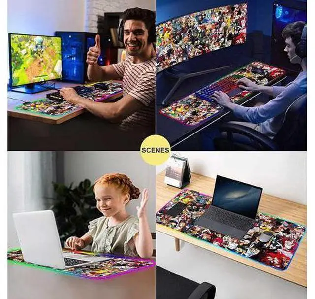 Alt view image 14 of 14 - RGB Mouse Pad Japanese Anime Characters Crossover Custom Mousepad with Non-Slip Rubber Base,Large Gaming Desk Pad,LED Light Edges Mouse Mat,Computer Keyboard and Mice Pads for Office Game,35.4x15.7