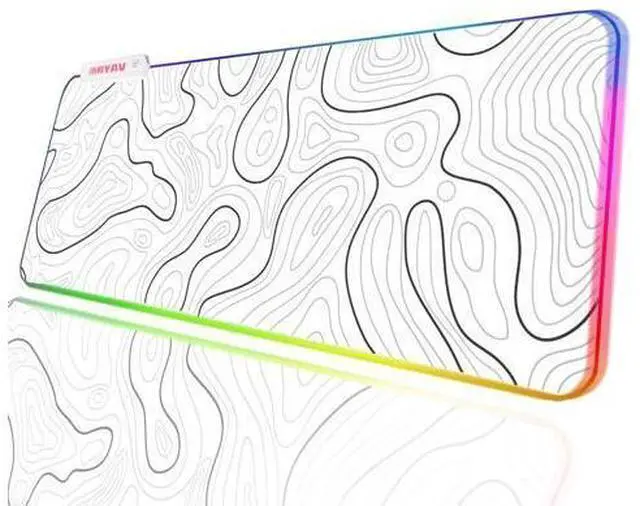 Alt view image 6 of 10 - JMIYAV Gaming Mouse Pad RGB Mousepad Non-Slip Rubber Base Large Cool XL XXL Computer Desk Pad Gaming Accessories LED Light Up Big Mouse Pad for Gamer Topographic White (31.5x12In)