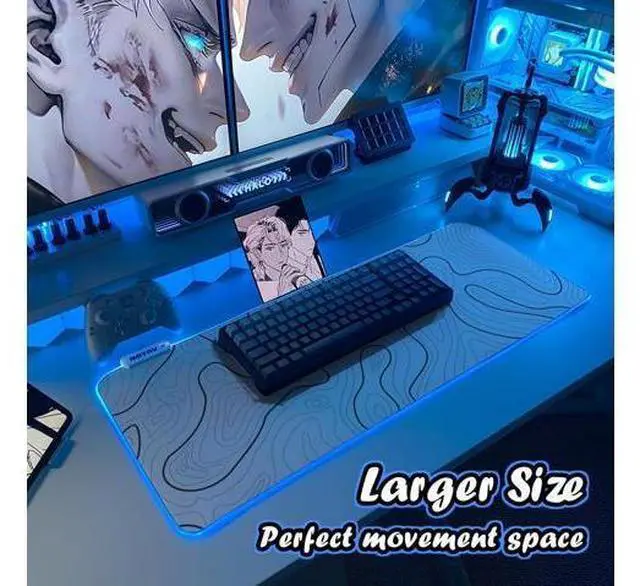 Alt view image 7 of 10 - JMIYAV Gaming Mouse Pad RGB Mousepad Non-Slip Rubber Base Large Cool XL XXL Computer Desk Pad Gaming Accessories LED Light Up Big Mouse Pad for Gamer Topographic White (31.5x12In)