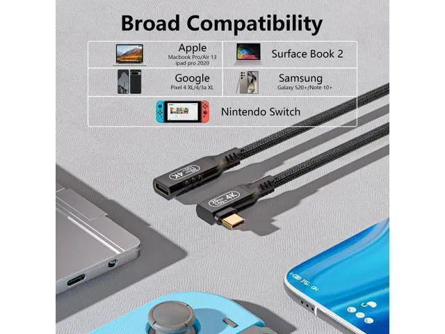 Alt view image 10 of 14 - Vszerda 20 Gbps USB-c Right Angle Extension, USB c Male to Female 16.5ft, 4K Extended Cord Extender,USB 3.2 Extension 100W PD Fast Charging Compatibility with Laptop Tablet Mobile Phone