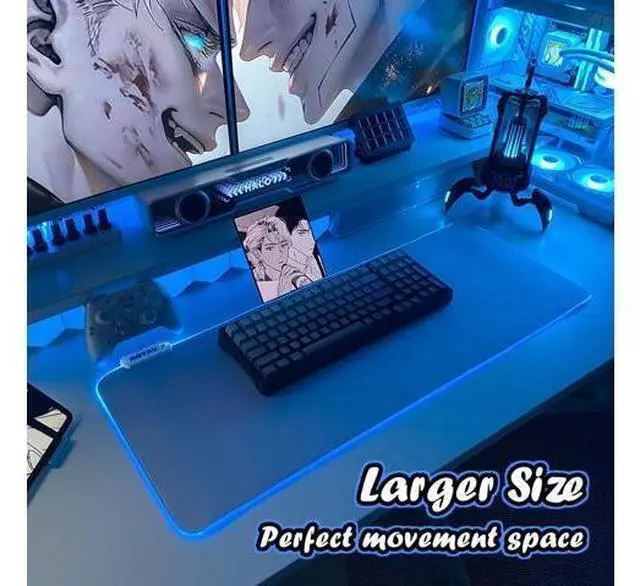 Alt view image 7 of 10 - JMIYAV White Gaming Mouse Pad RGB Mousepad Non-Slip Rubber Base Extra Large Cool XL XXL Computer Desk Pad Gaming Accessories LED Light Up Extended Big Mouse Pad for Gamer (31.5x12In) Upgrade