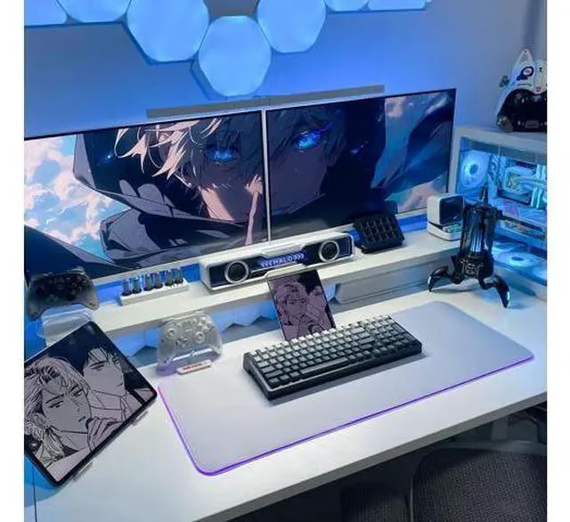 Alt view image 8 of 10 - JMIYAV White Gaming Mouse Pad RGB Mousepad Non-Slip Rubber Base Extra Large Cool XL XXL Computer Desk Pad Gaming Accessories LED Light Up Extended Big Mouse Pad for Gamer (31.5x12In) Upgrade