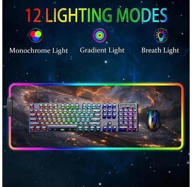 Alt view image 7 of 10 - Armanza RGB Gaming Mouse Pad, Large Mousepad with Led Light, Gaming Accessories Keyboard Pad for Desk, Non-Slip Rubber Base Big Mouse Mat for Gamer, 31.5 X 11.8 Inch, Golden Galaxy