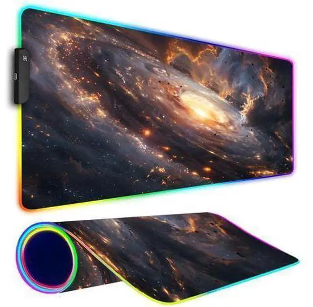 Alt view image 6 of 10 - Armanza RGB Gaming Mouse Pad, Large Mousepad with Led Light, Gaming Accessories Keyboard Pad for Desk, Non-Slip Rubber Base Big Mouse Mat for Gamer, 31.5 X 11.8 Inch, Golden Galaxy