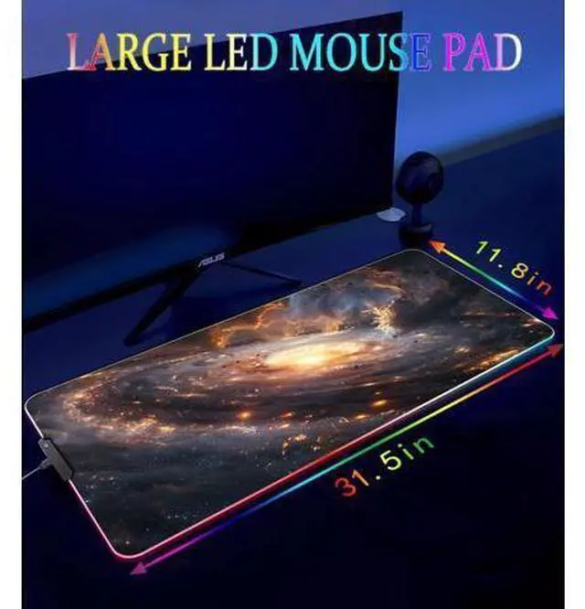 Alt view image 9 of 10 - Armanza RGB Gaming Mouse Pad, Large Mousepad with Led Light, Gaming Accessories Keyboard Pad for Desk, Non-Slip Rubber Base Big Mouse Mat for Gamer, 31.5 X 11.8 Inch, Golden Galaxy