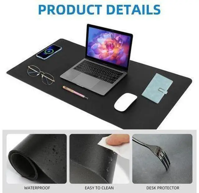 Alt view image 8 of 10 - Wireless Charging Mouse Pad with for Desktop Charging Large Desk Mat 36"x17" Waterproof Black Leather Computer Mat Mousepad Non-Slip Protector on Top of Desks for Keyboard and Mouse(Black-L)