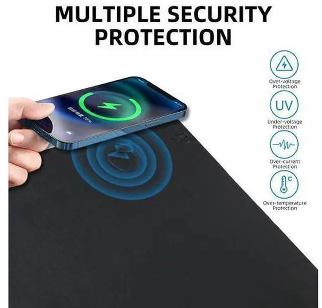 Alt view image 10 of 10 - Wireless Charging Mouse Pad with for Desktop Charging Large Desk Mat 32"x16" Waterproof Black Leather Computer Mat Mousepad Non-Slip Protector on Top of Desks for Keyboard and Mouse(Black-L)