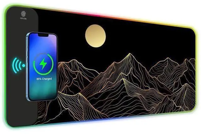 Alt view image 6 of 10 - ToLuLu RGB Wireless Charging Gaming Mouse Pad, 7.5/10/15W 10 Light Modes LED Mouse Pad Computer Keyboard Mat Mousepad, 800x300x4MM Extended Large Desk Mat Desk Pad, Sun Shines Over Golden Mountain