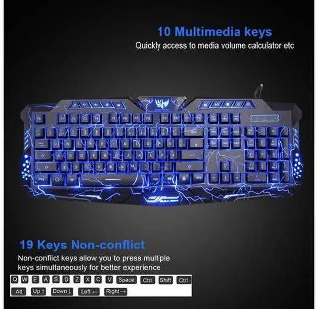 Alt view image 10 of 12 - Backlit Gaming Keyboard and Mouse and LED Headset Combo,USB Wired 3 Color Crack Backlit Keyboard,Blue LED Light Gaming Headset,Gaming Keyboard Mouse Headphone Set for Work and Game