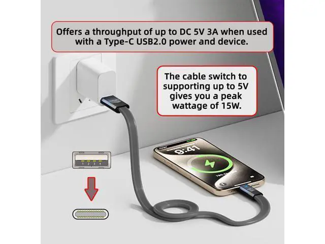 Alt view image 9 of 14 - Vszerda USB3.1 Type-A Male Host to Type-C Male 10Gbps Flat Slim FPC USB-C Data Power Cable 5V3A Compatible with Laptop Phone Disk (100cm)