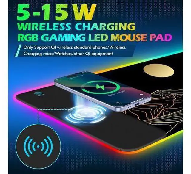 Alt view image 7 of 10 - ToLuLu RGB Wireless Charging Gaming Mouse Pad, 7.5/10/15W 10 Light Modes LED Mouse Pad Computer Keyboard Mat Mousepad, 800x300x4MM Extended Large Desk Mat Desk Pad, Sun Shines Over Golden Mountain