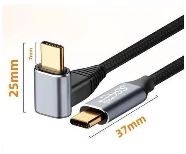 Alt view image 9 of 14 - Vszerda 90 Degree Down & Up Angled Type-C USB-C Male to Male USB3.1 10Gbps 100W Data Cable for Laptop Phone 3M