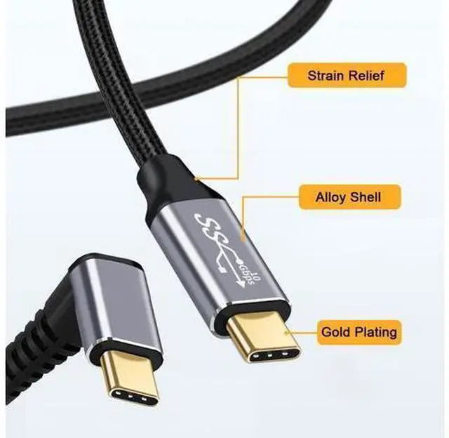 Alt view image 10 of 14 - Vszerda 90 Degree Down & Up Angled Type-C USB-C Male to Male USB3.1 10Gbps 100W Data Cable for Laptop Phone 3M