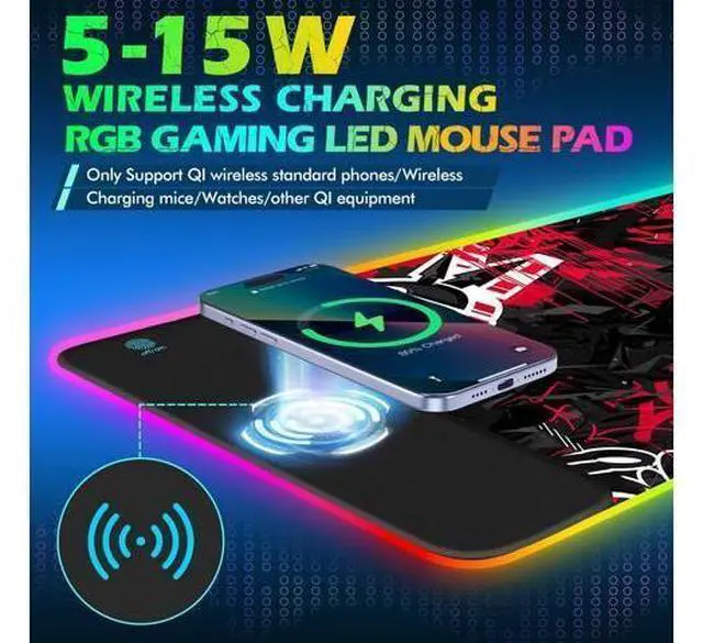 Alt view image 7 of 10 - ToLuLu RGB Gaming 5/7.5/10/15W 10 Light Modes Wireless Charging Mouse Pad, LED Mouse Pad Computer Keyboard Mat Mousepad, 800x300x4MM Extended Large Desk Mat for Gaming, MacBook, Laptop, PC,Red Black
