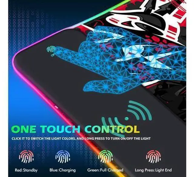 Alt view image 9 of 10 - ToLuLu RGB Gaming 5/7.5/10/15W 10 Light Modes Wireless Charging Mouse Pad, LED Mouse Pad Computer Keyboard Mat Mousepad, 800x300x4MM Extended Large Desk Mat for Gaming, MacBook, Laptop, PC,Red Black