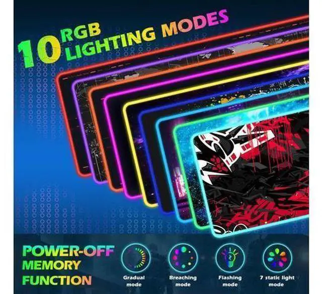 Alt view image 8 of 10 - ToLuLu RGB Gaming 5/7.5/10/15W 10 Light Modes Wireless Charging Mouse Pad, LED Mouse Pad Computer Keyboard Mat Mousepad, 800x300x4MM Extended Large Desk Mat for Gaming, MacBook, Laptop, PC,Red Black