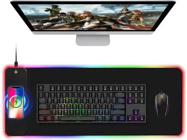 Alt view image 8 of 14 - RGB Gaming Mouse Pad with 15W Wireless Qi Charging, LED Mouse Mat 800x300x4mm, 8 Light Modes Extra Large Mousepad Non-Slip Rubber Base Computer Keyboard Mat for Gaming, MacBook, PC, Laptop, Desk