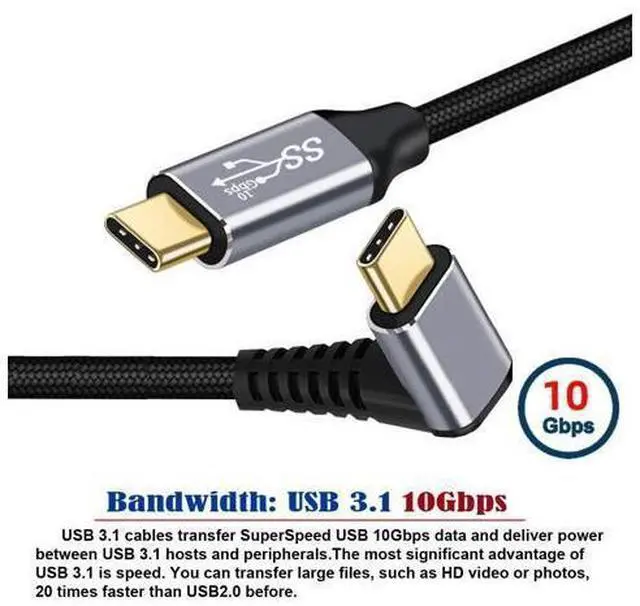 Alt view image 12 of 14 - Vszerda 90 Degree Down & Up Angled Type-C USB-C Male to Male USB3.1 10Gbps 100W Data Cable for Laptop Phone 3M