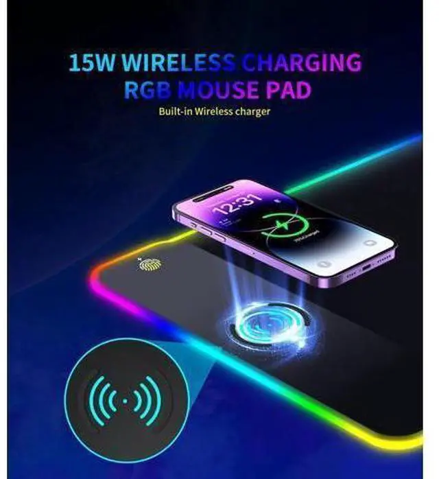 Alt view image 9 of 14 - RGB Gaming Mouse Pad with 15W Wireless Qi Charging, LED Mouse Mat 800x300x4mm, 8 Light Modes Extra Large Mousepad Non-Slip Rubber Base Computer Keyboard Mat for Gaming, MacBook, PC, Laptop, Desk
