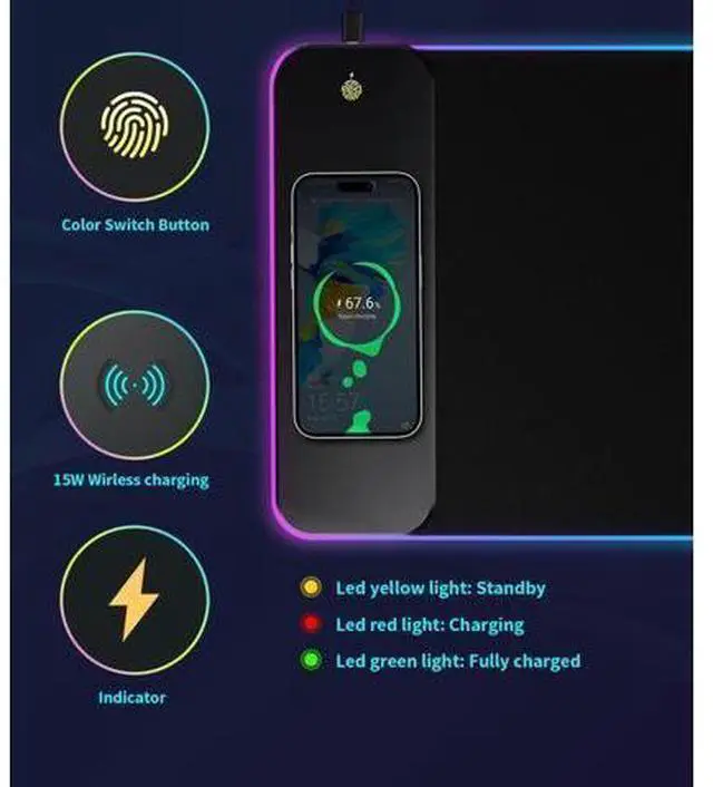 Alt view image 14 of 14 - RGB Gaming Mouse Pad with 15W Wireless Qi Charging, LED Mouse Mat 800x300x4mm, 8 Light Modes Extra Large Mousepad Non-Slip Rubber Base Computer Keyboard Mat for Gaming, MacBook, PC, Laptop, Desk