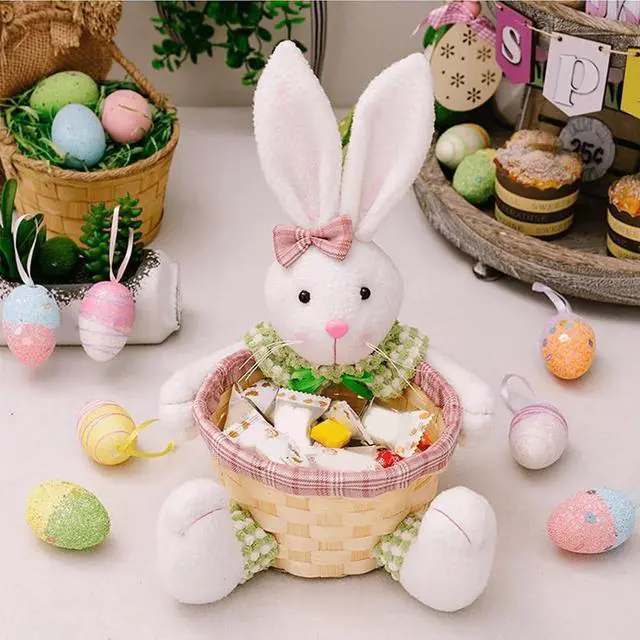 Alt view image 9 of 14 - Easter Candy Dish, Bunny Easter Basket, Gift Box for Table Decor, Pink Polyester, 16x9.5x28cm