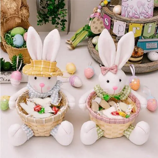Alt view image 10 of 14 - Easter Candy Dish, Bunny Easter Basket, Gift Box for Table Decor, Pink Polyester, 16x9.5x28cm