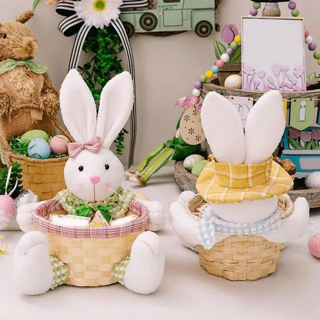 Alt view image 11 of 14 - Easter Candy Dish, Bunny Easter Basket, Gift Box for Table Decor, Pink Polyester, 16x9.5x28cm