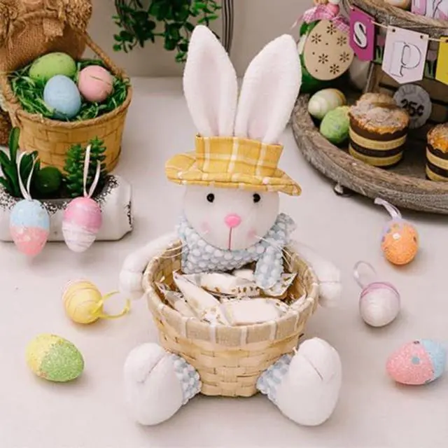 Alt view image 12 of 14 - Easter Candy Dish, Bunny Easter Basket, Gift Box for Table Decor, Pink Polyester, 16x9.5x28cm