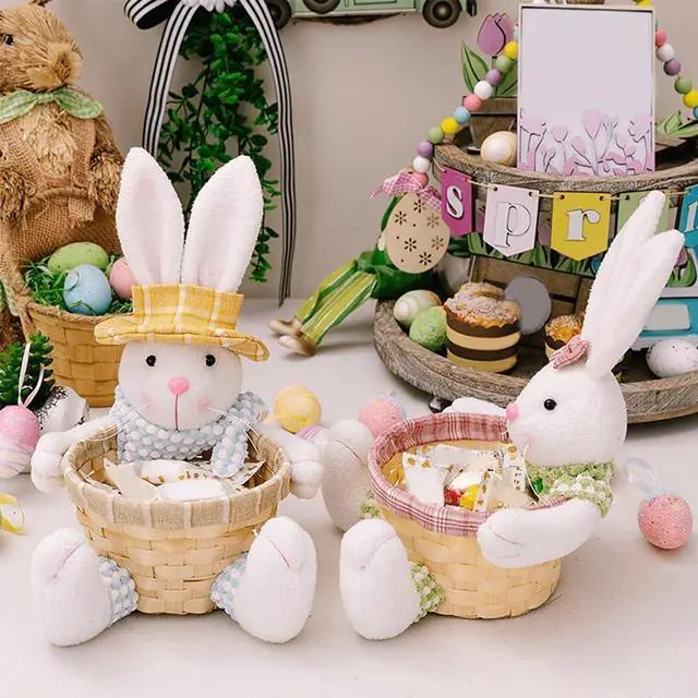 Alt view image 13 of 14 - Easter Candy Dish, Bunny Easter Basket, Gift Box for Table Decor, Pink Polyester, 16x9.5x28cm