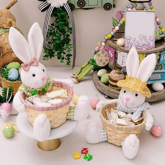 Alt view image 14 of 14 - Easter Candy Dish, Bunny Easter Basket, Gift Box for Table Decor, Pink Polyester, 16x9.5x28cm