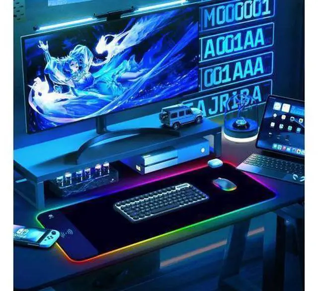 Alt view image 14 of 14 - RGB Gaming Wireless Charging Mouse Pad 5/7.5/10/15W 10 Light Modes LED Mouse Pad Computer Keyboard Mat Mousepad 800x300x4MM Extended Large Desk Mat for Gaming MacBook Laptop PC Black