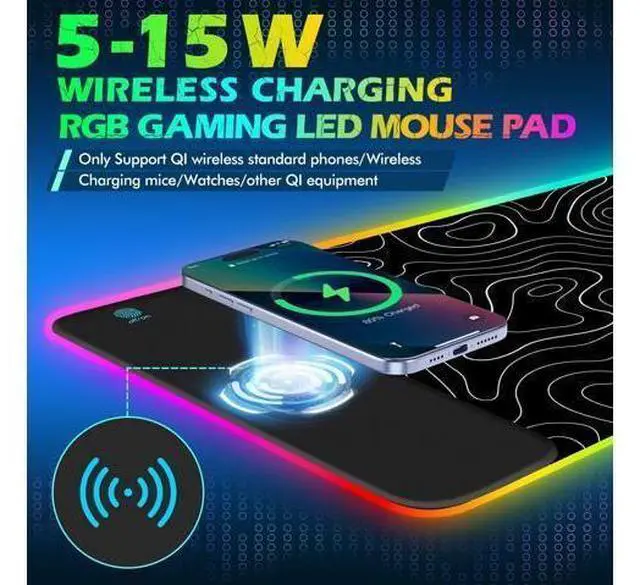 Alt view image 7 of 10 - ToLuLu RGB Wireless Charging Gaming Mouse Pad, 7.5/10/15W 10 Light Modes LED Mouse Pad Computer Keyboard Mat Mousepad, 800x300x4MM Extended Large Desk Pad for Gamer, Black and White Abstract Lines