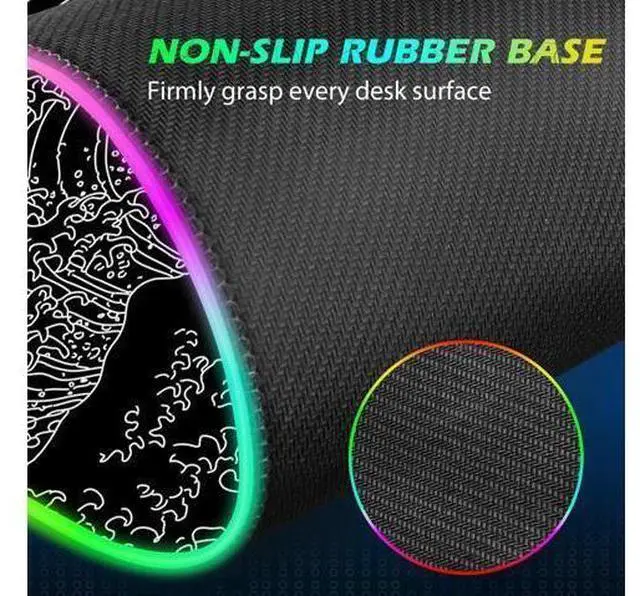Alt view image 10 of 10 - ToLuLu RGB Wireless Charging Gaming Mouse Pad, 7.5/10/15W 10 Light Modes LED Mouse Pad Computer Keyboard Mat Mousepad, 800x300x4MM Extended Large Desk Pad Mat, Japanese Kanagawa Sea Wave Black White